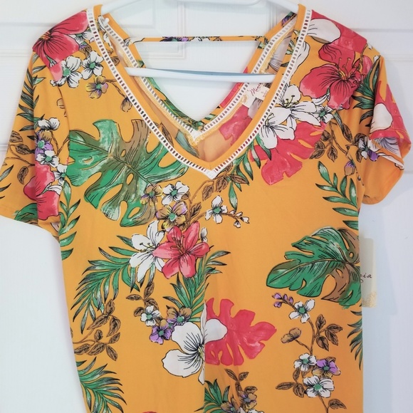 Misia Top NWT Size Small Yellow Multicolored Flora - Picture 3 of 6